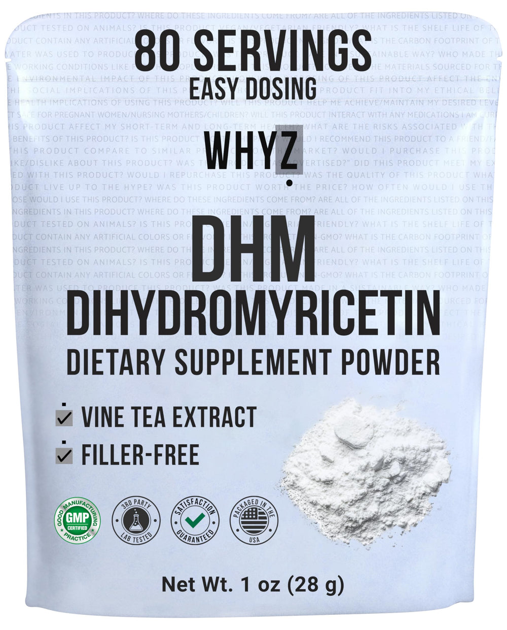 WHYZ Dihydromyricetin powder 28g packaging front for daily balance and refreshment