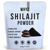 Front view of WHYZ Shilajit Powder 50g container