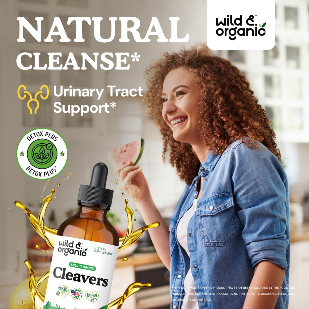 Wild & Organic Cleavers tincture bottle 4oz—long-lasting vegan, alcohol-free drops.