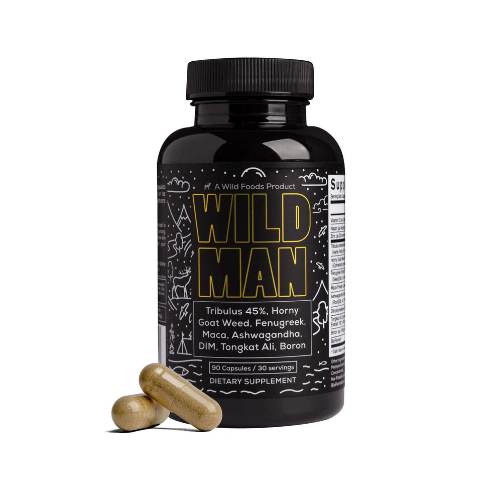 Bottle of Wild Foods Herbal Stack for Man with label visible
