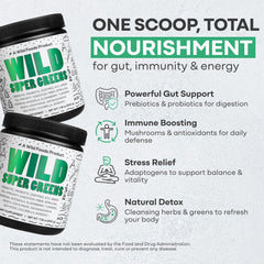 Close-up of spirulina, chlorella and wheatgrass ingredients