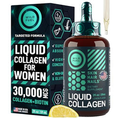 Front view of WILD FUEL Liquid Collagen with Biotin Lemon flavor bottle