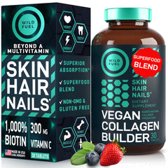 Bottle of WILD FUEL Vegan Collagen Builder with 30 tablets