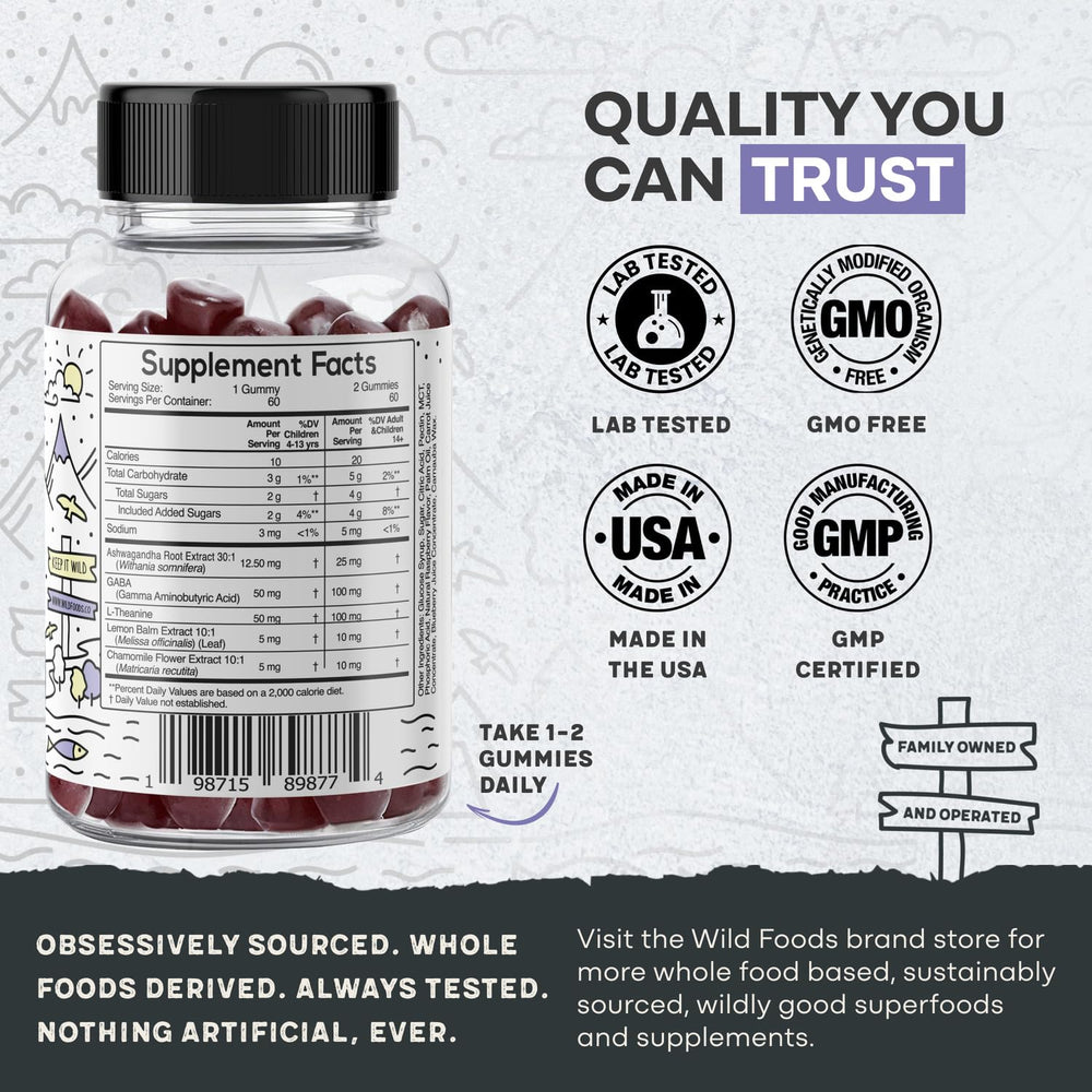 Close-up of Wild Kids Calm Gummies berry-flavored chewables