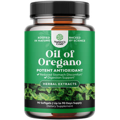 Bottle of Wild Oregano Oil Softgels with 70% Carvacrol label