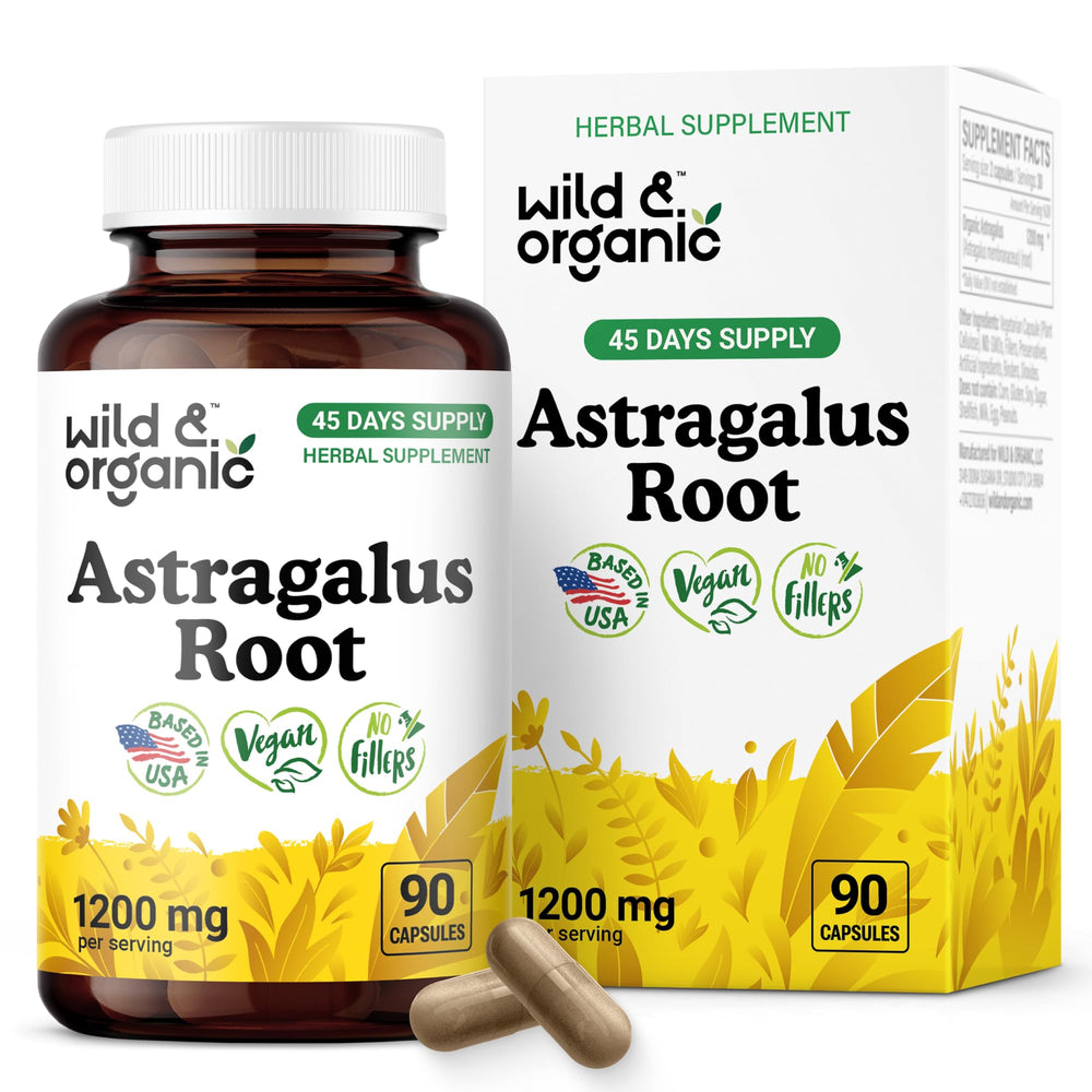 Bottle of Wild & Organic Astragalus Capsules (1200 mg per serving)