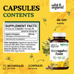 Ingredients label showing vegan and non-GMO astragalus capsules