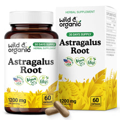 Front view of Wild & Organic Astragalus Root Capsules bottle (60 capsules)