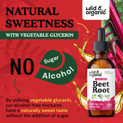 vegan, sugar-free, and natural formula icons for beet root tincture
