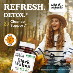 Product image: Wild & Organic Black Walnut Hull Capsules 900 mg bottle on white background