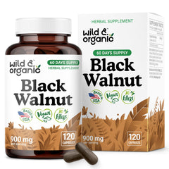 Hero image: Wild & Organic Black Walnut Hull Capsules 900 mg bottle