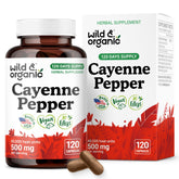 Bottle front view of Wild & Organic Cayenne Pepper Capsules 500 mg