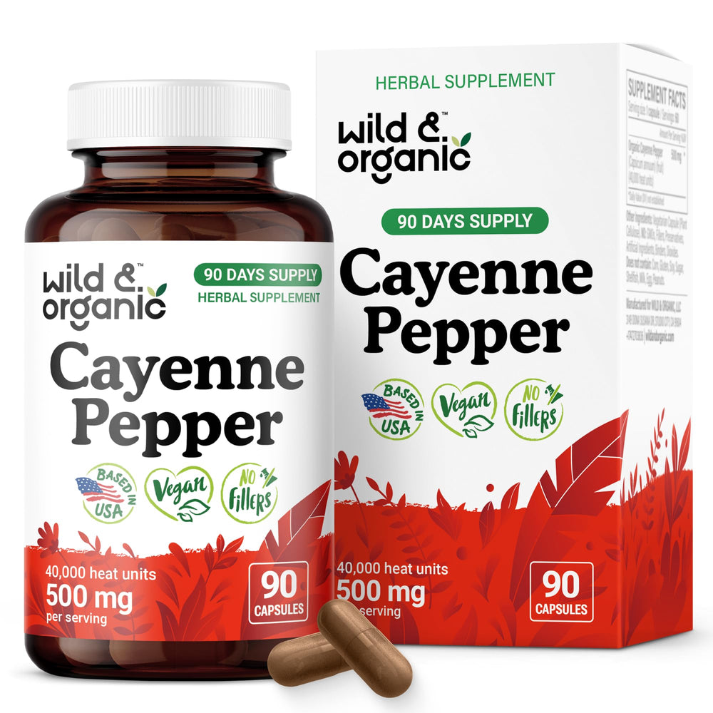 Bottle of Wild & Organic Cayenne Pepper Capsules 500 mg
