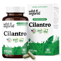 Wild & Organic cilantro capsules bottle with 800 mg extract