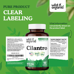 Wild and Organic cilantro capsules vegan formulation shown for plant-based detox routines