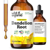 Front view of Wild & Organic Dandelion Root Extract Drops bottle (4 oz).