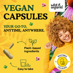 Dosage information graphic on Wild & Organic packaging