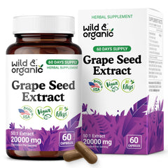 Bottle of Wild & Organic Grape Seed Extract Capsules showing 400 mg per serving