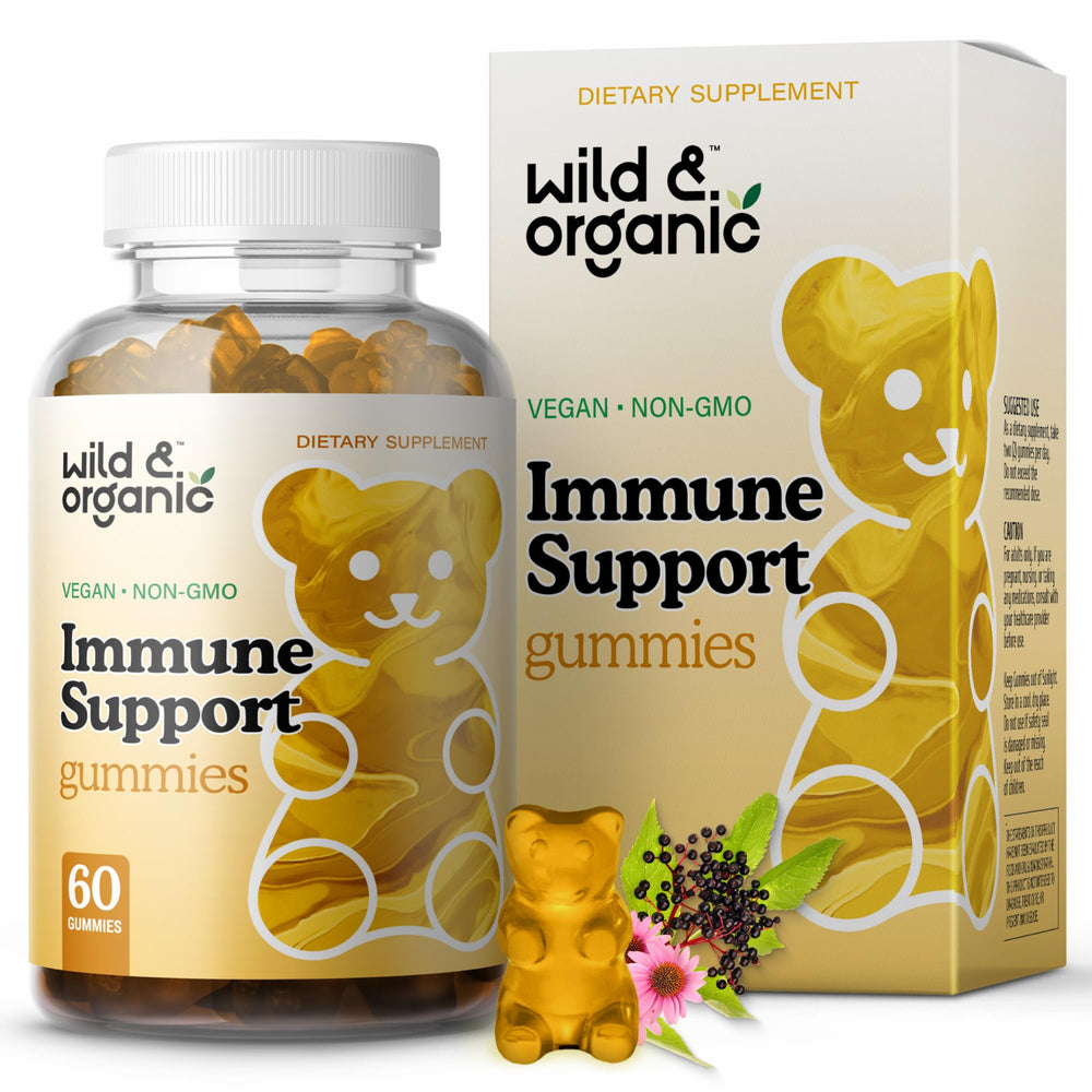 Bottle of Wild & Organic Immune Support Gummies with elderberry
