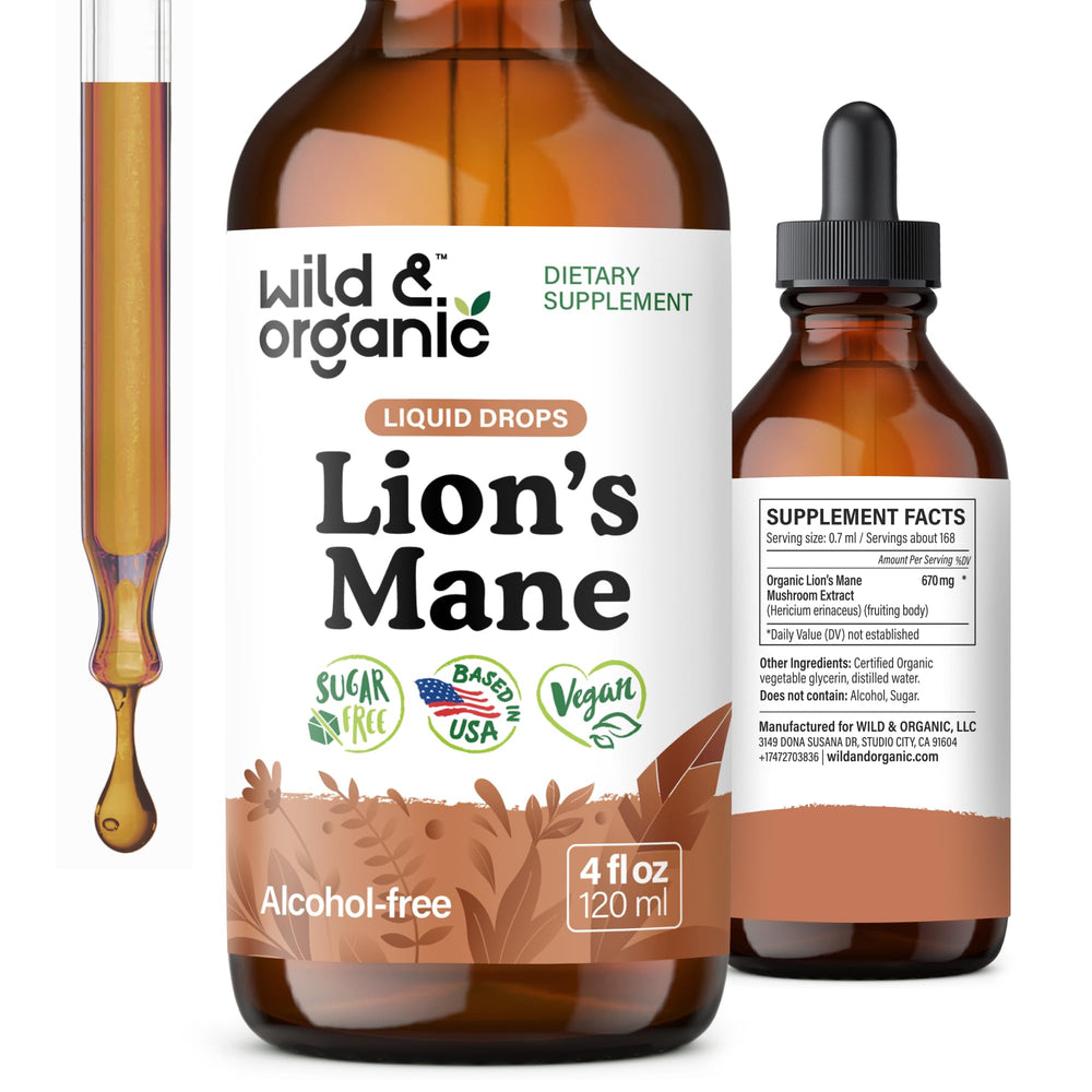 Main product image of Wild & Organic Lions Mane Liquid Drops 4 oz bottle