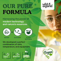 Wild & Organic Lobelia tincture back label highlighting vegan alcohol-free formula for gentle use