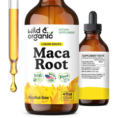 Hero image showing Wild & Organic Maca Root Liquid Drops bottle