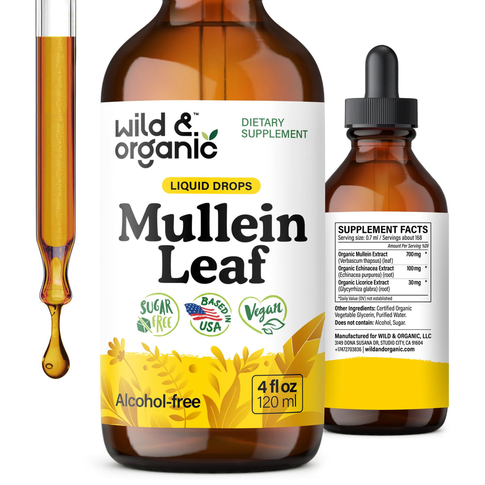Wild & Organic Mullein Tincture bottle with 4 oz size