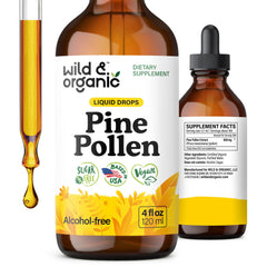 Front view of Wild & Organic Pine Pollen Tincture 4 fl oz bottle