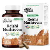Wild & Organic Reishi Capsule bottle front showing 1000 mg per serving