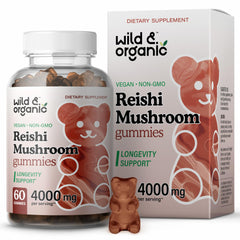 Wild & Organic Reishi Gummies front view showing 60-chew bottle