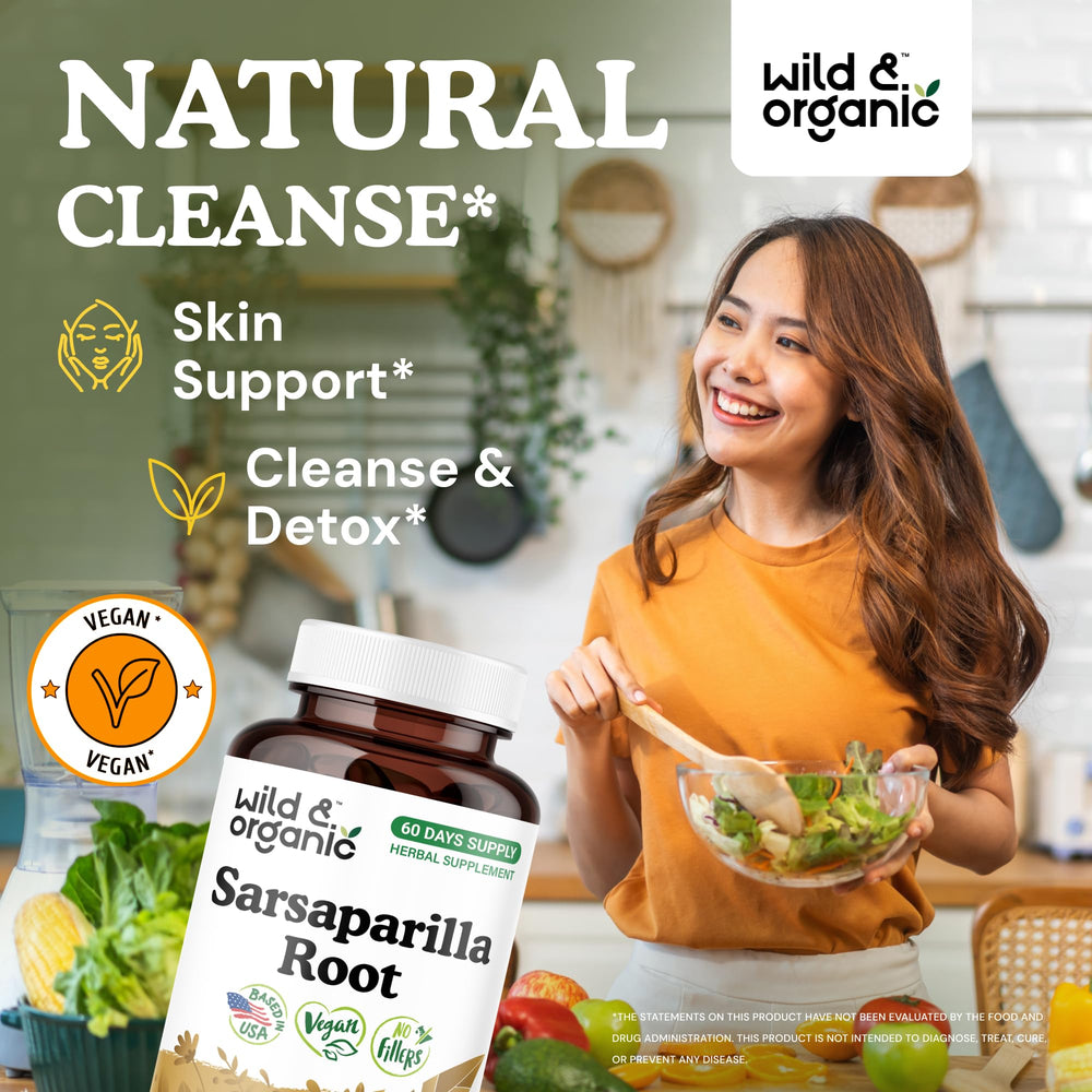 Sarsaparilla root capsules shown for skin support and detox