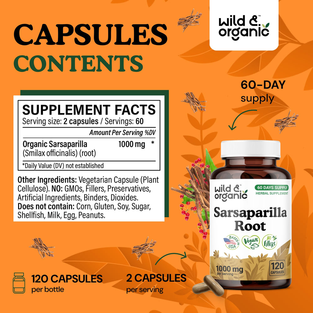 Vegan, non-GMO sarsaparilla capsules with plant-based coating