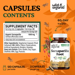 Vegan, non-GMO sarsaparilla capsules with plant-based coating