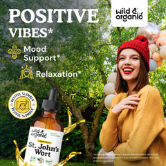 Back label of Wild & Organic St Johns Wort tincture 4 oz bottle