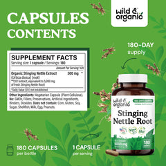 Nettle root extract capsules with 10:1 potency label
