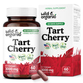 Bottle of Wild & Organic Tart Cherry Capsules 600 mg showing label