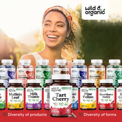 Capsules arranged with natural tart cherry imagery