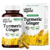 Front view of Wild & Organic Turmeric Ginger capsules bottle