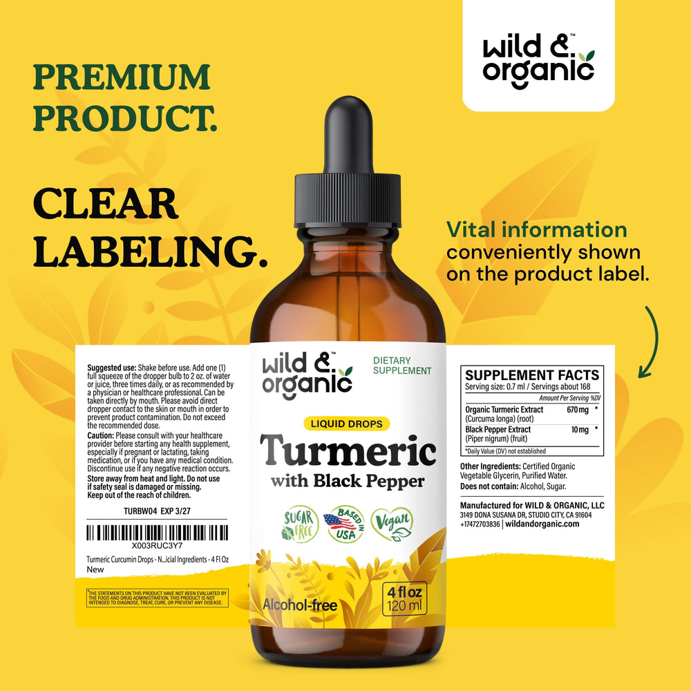 Supplement facts panel for Wild & Organic Turmeric Tincture