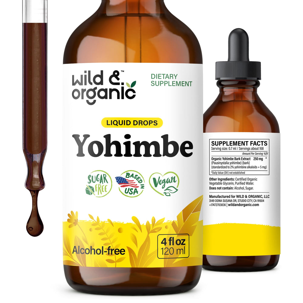 Front view of Wild & Organic Yohimbe Drops 4 oz bottle