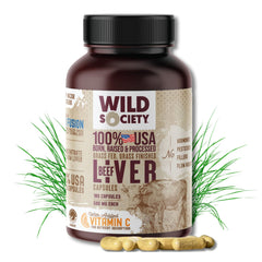 Front view of Wild Society USA Grass Fed Beef Liver Capsules bottle