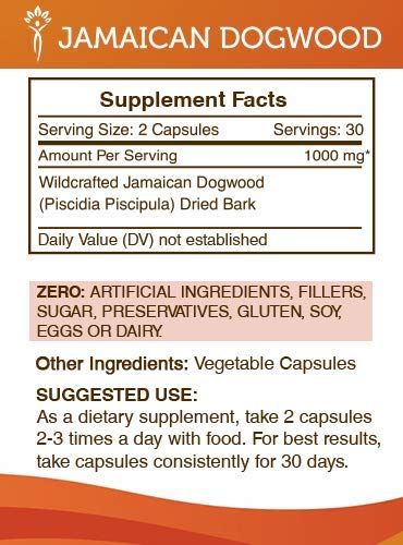 Jamaican Dogwood 60 capsule bottle showing 1000 mg per serving