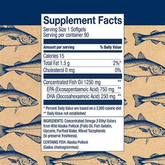 Label showing 750mg EPA and 250mg DHA per serving