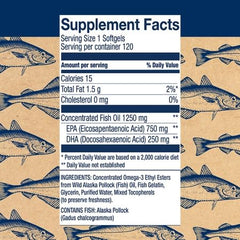 Supplement facts: 750mg EPA and 250mg DHA per softgel