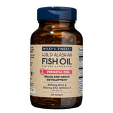 Front view of Wiley's Finest Wild Alaskan Fish Oil Prenatal DHA bottle with 120 softgels