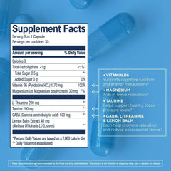 Close-up of Relax Focus ingredients: GABA, L-Theanine, Taurine and Lemon Balm