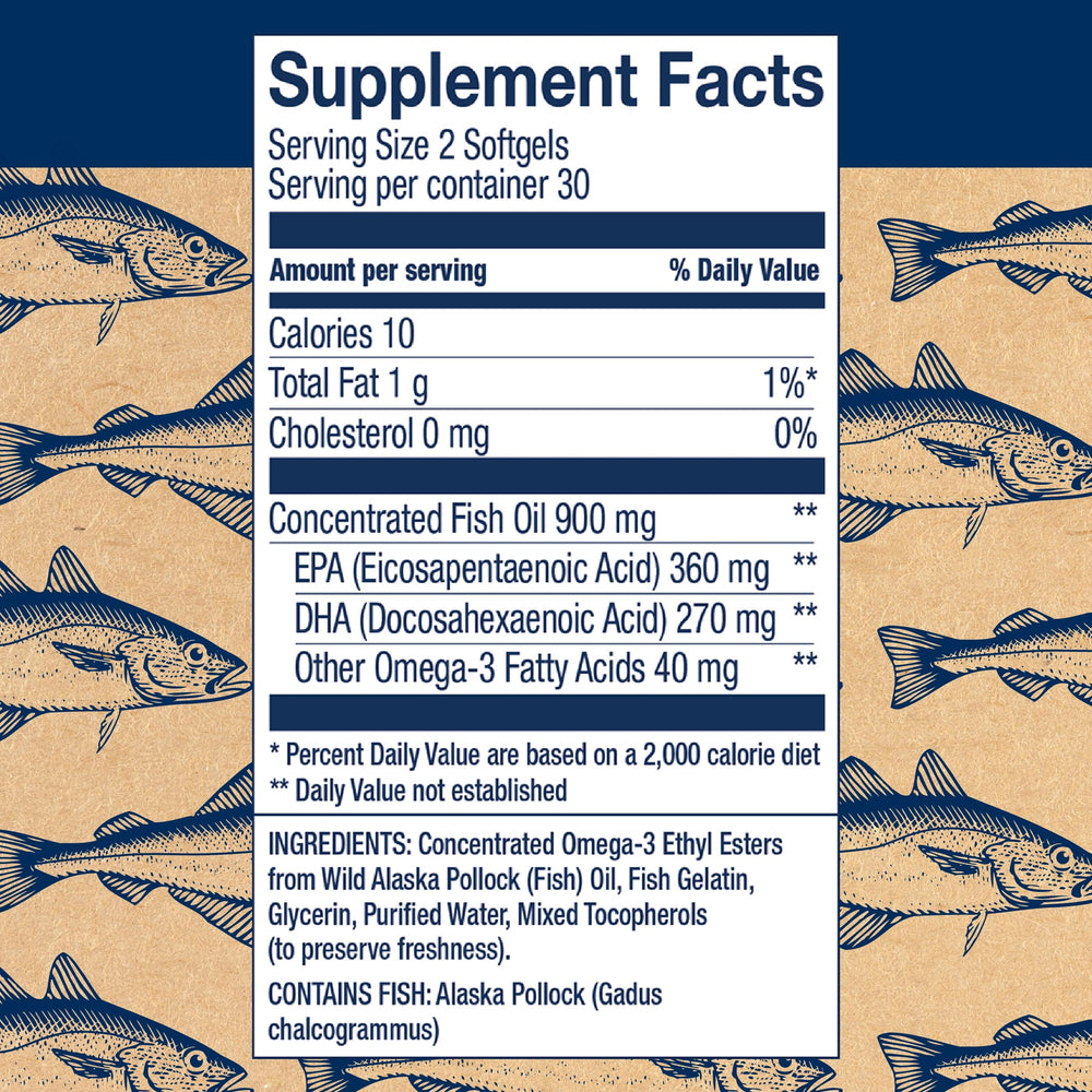 Label showing 630 mg EPA and DHA per serving