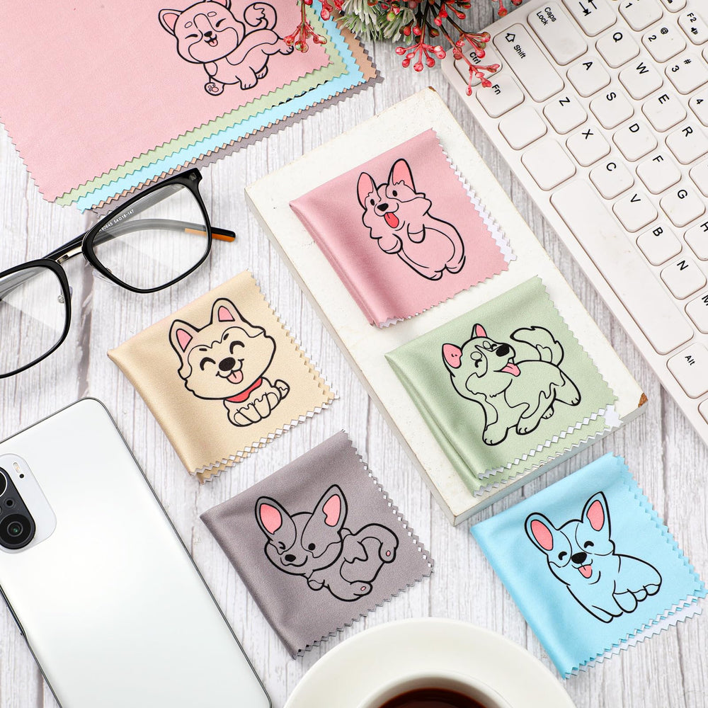 Multicolor dog-pattern microfiber cloth for glasses in green