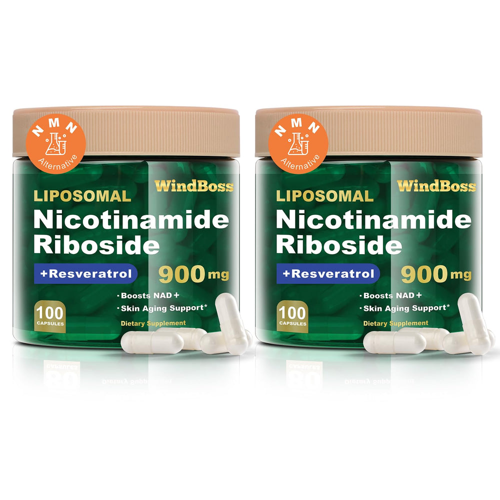 Windboss Liposomal NAD+ supplement bottle with NR and Resveratrol label