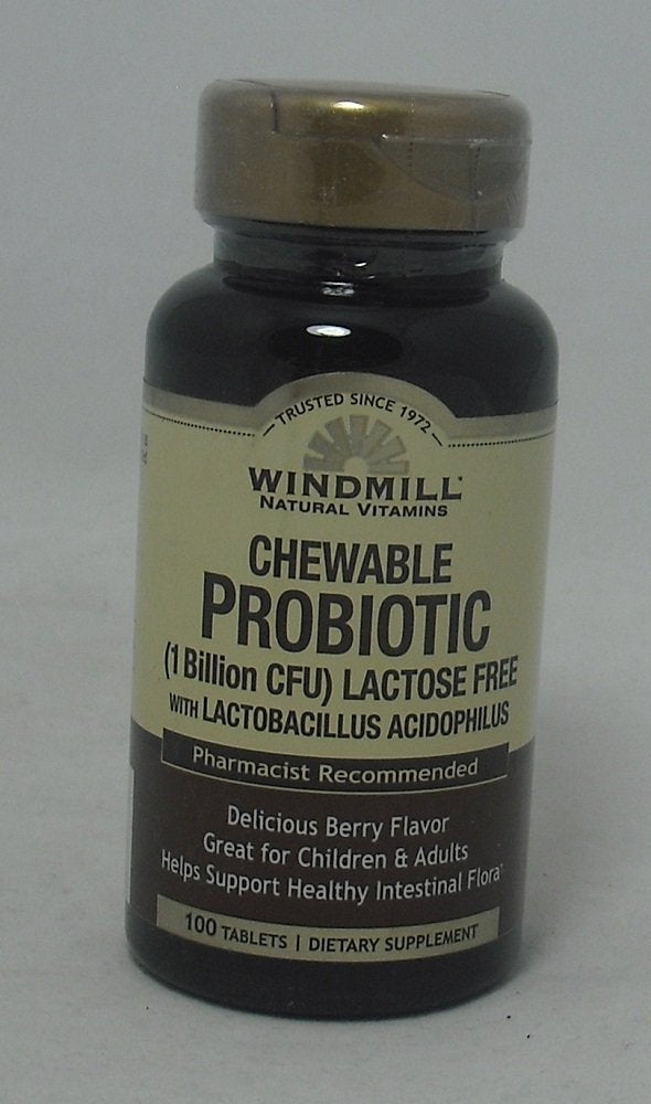 Windmill Probiotic Berry Chewables bottle label showing 1 billion CFU per chewable
